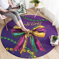 Mardi Gras Round Carpet Coquette Bow Glitter Motifs