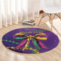 Mardi Gras Round Carpet Coquette Bow Glitter Motifs