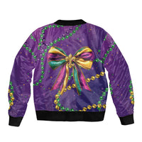 Mardi Gras Sleeve Zip Bomber Jacket Coquette Bow Glitter Motifs - Wonder Print Shop