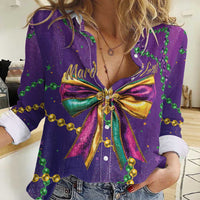 Mardi Gras Women Casual Shirt Coquette Bow Glitter Motifs - Wonder Print Shop