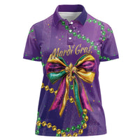 Mardi Gras Women Polo Shirt Coquette Bow Glitter Motifs - Wonder Print Shop