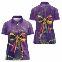 Mardi Gras Women Polo Shirt Coquette Bow Glitter Motifs - Wonder Print Shop