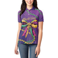 Mardi Gras Women Polo Shirt Coquette Bow Glitter Motifs - Wonder Print Shop