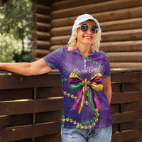 Mardi Gras Women Polo Shirt Coquette Bow Glitter Motifs - Wonder Print Shop