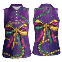 Mardi Gras Women Sleeveless Polo Shirt Coquette Bow Glitter Motifs - Wonder Print Shop