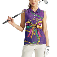 Mardi Gras Women Sleeveless Polo Shirt Coquette Bow Glitter Motifs - Wonder Print Shop
