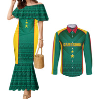 Custom Cameroon Football Couples Matching Mermaid Dress and Long Sleeve Button Shirt Nations Cup 2024 Les Lions Indomptables