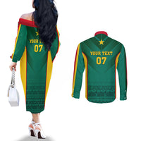 Custom Cameroon Football Couples Matching Off The Shoulder Long Sleeve Dress and Long Sleeve Button Shirt Nations Cup 2024 Les Lions Indomptables