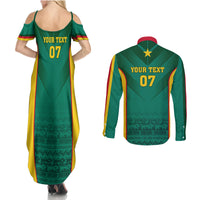Custom Cameroon Football Couples Matching Summer Maxi Dress and Long Sleeve Button Shirt Nations Cup 2024 Les Lions Indomptables LT7 - Wonder Print Shop