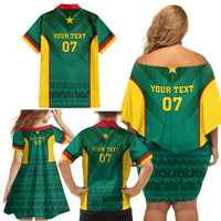 Custom Cameroon Football Family Matching Off Shoulder Short Dress and Hawaiian Shirt Nations Cup 2024 Les Lions Indomptables LT7 - Wonder Print Shop