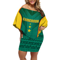 Custom Cameroon Football Family Matching Off Shoulder Short Dress and Hawaiian Shirt Nations Cup 2024 Les Lions Indomptables LT7 - Wonder Print Shop