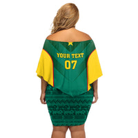 Custom Cameroon Football Off Shoulder Short Dress Nations Cup 2024 Les Lions Indomptables - Wonder Print Shop
