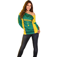 Custom Cameroon Football Off Shoulder Sweater Nations Cup 2024 Les Lions Indomptables - Wonder Print Shop
