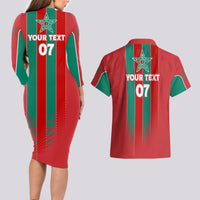 Custom Morocco Football Couples Matching Long Sleeve Bodycon Dress and Hawaiian Shirt Nations Cup 2024 Atlas Lions LT7 - Wonder Print Shop