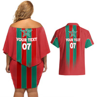 Custom Morocco Football Couples Matching Off Shoulder Short Dress and Hawaiian Shirt Nations Cup 2024 Atlas Lions LT7 - Wonder Print Shop