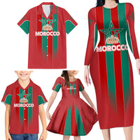 Custom Morocco Football Family Matching Long Sleeve Bodycon Dress and Hawaiian Shirt Nations Cup 2024 Atlas Lions LT7 - Wonder Print Shop