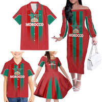 Custom Morocco Football Family Matching Off Shoulder Long Sleeve Dress and Hawaiian Shirt Nations Cup 2024 Atlas Lions - Wonder Print Shop