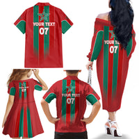 Custom Morocco Football Family Matching Off Shoulder Long Sleeve Dress and Hawaiian Shirt Nations Cup 2024 Atlas Lions - Wonder Print Shop