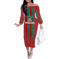 Custom Morocco Football Family Matching Off Shoulder Long Sleeve Dress and Hawaiian Shirt Nations Cup 2024 Atlas Lions - Wonder Print Shop
