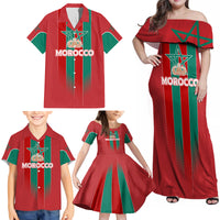Custom Morocco Football Family Matching Off Shoulder Maxi Dress and Hawaiian Shirt Nations Cup 2024 Atlas Lions LT7 - Wonder Print Shop