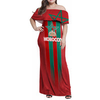 Custom Morocco Football Family Matching Off Shoulder Maxi Dress and Hawaiian Shirt Nations Cup 2024 Atlas Lions LT7 - Wonder Print Shop
