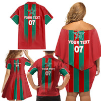 Custom Morocco Football Family Matching Off Shoulder Short Dress and Hawaiian Shirt Nations Cup 2024 Atlas Lions LT7 - Wonder Print Shop