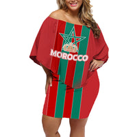Custom Morocco Football Family Matching Off Shoulder Short Dress and Hawaiian Shirt Nations Cup 2024 Atlas Lions LT7 - Wonder Print Shop