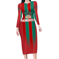 Custom Morocco Football Long Sleeve Bodycon Dress Nations Cup 2024 Atlas Lions - Wonder Print Shop