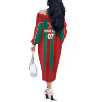 Custom Morocco Football Off The Shoulder Long Sleeve Dress Nations Cup 2024 Atlas Lions - Wonder Print Shop