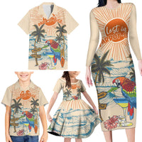 Personalized Christmas In July - Hawaii Retro Family Matching Long Sleeve Bodycon Dress and Hawaiian Shirt Lost In Parrot-dise