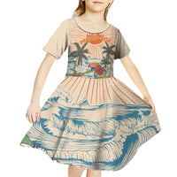 Personalized Christmas In July - Hawaii Retro Kid Short Sleeve Dress Lost In Parrot-dise