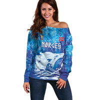 Norges Football WC2026 Custom Viking Rowing Off Shoulder Sweater Raging Waves