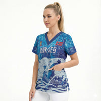Norges Football WC2026 Custom Viking Rowing Scrub Top Raging Waves