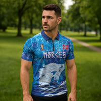 Norges Football WC2026 Custom Viking Rowing Zipper Polo Shirt Raging Waves