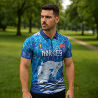 Norges Football WC2026 Custom Viking Rowing Zipper Polo Shirt Raging Waves