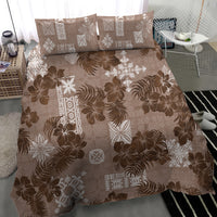 Vintage Hawaii Bedding Set Hibiscus Mix Hawaiian Quilt Patches - Brown LT7 - Wonder Print Shop