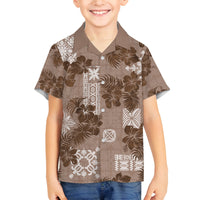 Vintage Hawaii Family Matching Puletasi Dress and Hawaiian Shirt Hibiscus Mix Hawaiian Quilt Patches - Brown - Wonder Print Shop