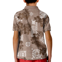 Vintage Hawaii Kid Polo Shirt Hibiscus Mix Hawaiian Quilt Patches - Brown - Wonder Print Shop
