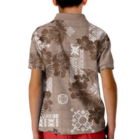 Vintage Hawaii Kid Polo Shirt Hibiscus Mix Hawaiian Quilt Patches - Brown - Wonder Print Shop