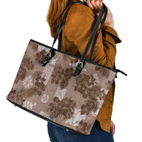 Vintage Hawaii Leather Tote Bag Hibiscus Mix Hawaiian Quilt Patches - Brown - Wonder Print Shop