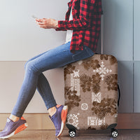 Vintage Hawaii Luggage Cover Hibiscus Mix Hawaiian Quilt Patches - Brown - Wonder Print Shop