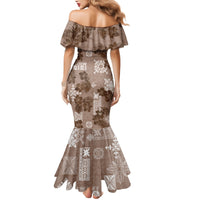 Vintage Hawaii Mermaid Dress Hibiscus Mix Hawaiian Quilt Patches - Brown - Wonder Print Shop