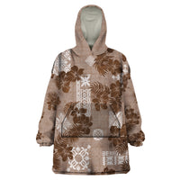 Vintage Hawaii Wearable Blanket Hoodie Hibiscus Mix Hawaiian Quilt Patches - Brown - Wonder Print Shop