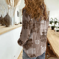 Vintage Hawaii Women Casual Shirt Hibiscus Mix Hawaiian Quilt Patches - Brown - Wonder Print Shop