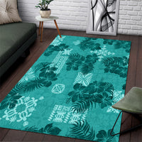 Vintage Hawaii Area Rug Hibiscus Mix Hawaiian Quilt Patches - Teal LT7 - Wonder Print Shop