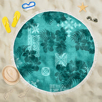 Vintage Hawaii Beach Blanket Hibiscus Mix Hawaiian Quilt Patches - Teal LT7 - Wonder Print Shop