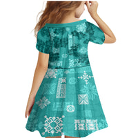 Vintage Hawaii Family Matching Mermaid Dress and Hawaiian Shirt Hibiscus Mix Hawaiian Quilt Patches - Teal LT7 - Wonder Print Shop