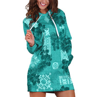 Vintage Hawaii Hoodie Dress Hibiscus Mix Hawaiian Quilt Patches - Teal - Wonder Print Shop