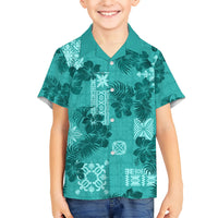 Vintage Hawaii Kid Hawaiian Shirt Hibiscus Mix Hawaiian Quilt Patches - Teal - Wonder Print Shop