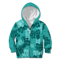 Vintage Hawaii Kid Hoodie Hibiscus Mix Hawaiian Quilt Patches - Teal - Wonder Print Shop